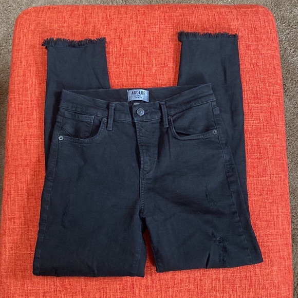 AGOLDE Black Raw Hem Distressed Denim Jeans - Picture 1 of 11